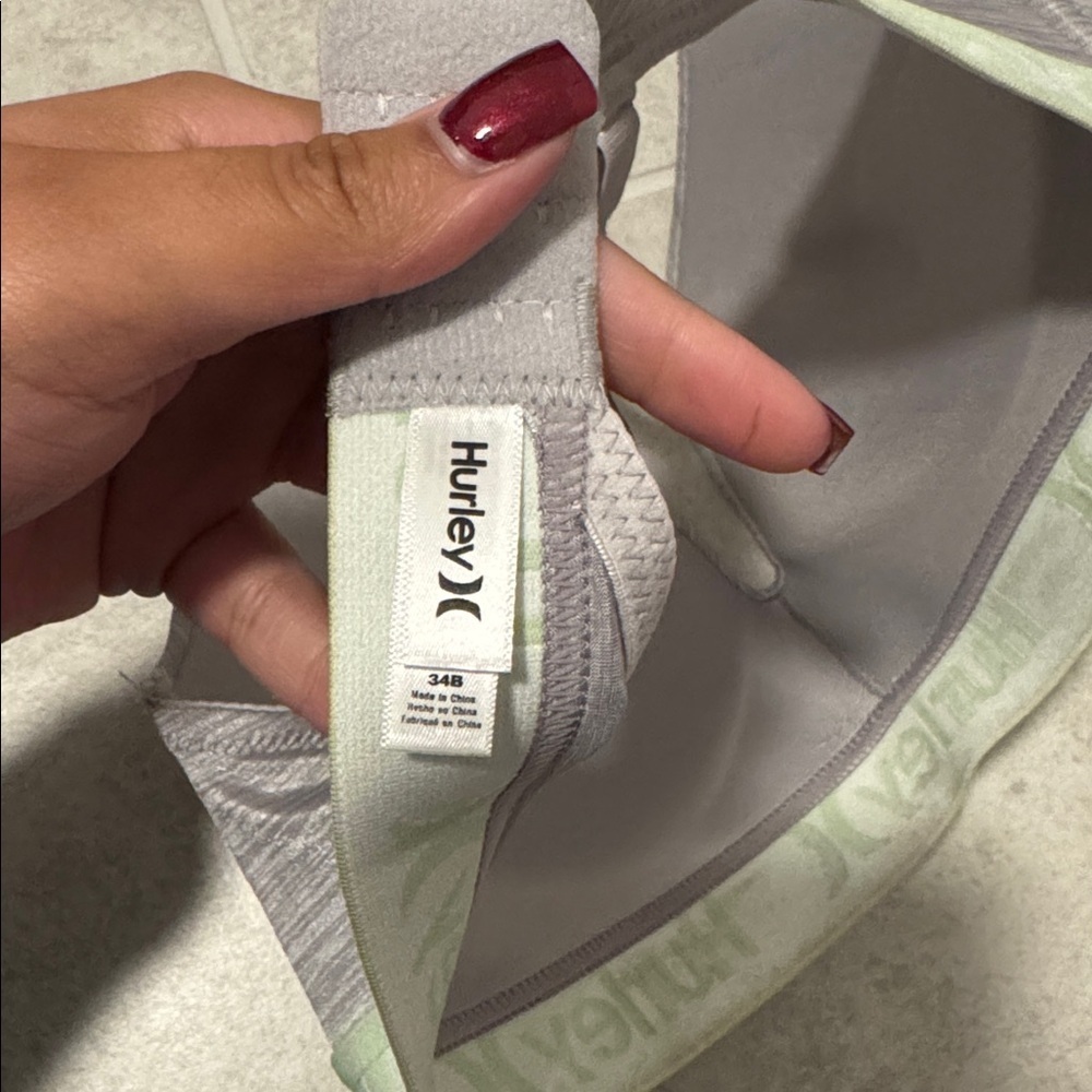 Hurley Women's Heather Gray Bra with Green Band - Picture 3 of 3